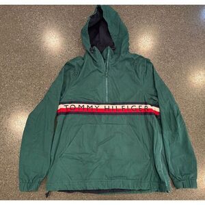Vintage Tommy Hilfiger Men's Green Colorblock Canvas‎ Quarter Zip Jacket XS